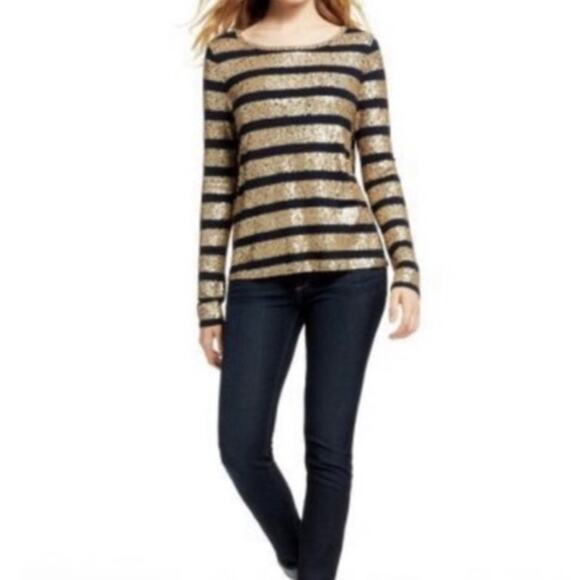 Calypso St. Barth Black & Gold Sequin Stripe Long Sleeve T-Shirt Size M - Picture 1 of 8